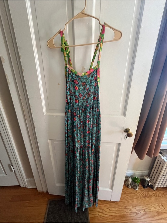 NATURAL LIFE Dresses & Skirts - NATURAL LIFE Teal Maxi Dress with Pink Floral Details